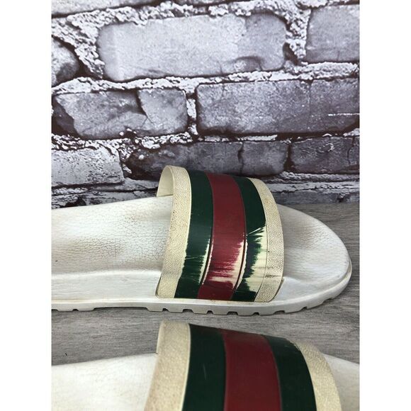 GUCCI Web White Rubber Logo Casual Slides Designer Sandals Men’s Sz 11M US/44EU - Picture 4 of 16